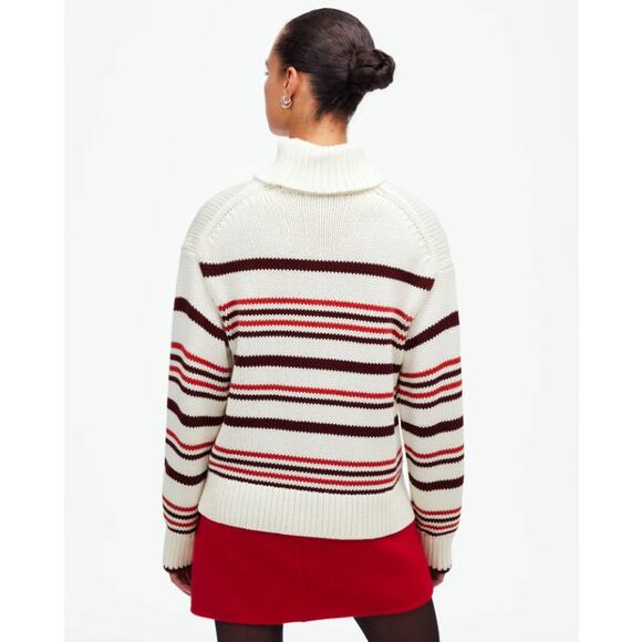 Madewell Ribbed Cotton Turtleneck Sweater Sz M Cabernet Stripes Knit Long Sleeve - Picture 2 of 7